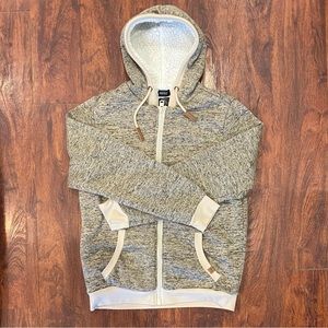 Buffalo David Bitton Grey and Biege Colorblock Zip Up Hoodie and Sherpa Inside